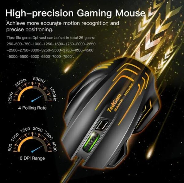 Ratón para juegos, TedGem con cable computadora con cable para juegos de PC con cable Hasta 7500 DPI, 7 botones programables, Mouse ergonómicos para Windows XP, Vista, WIN7, WIN8, Win10, MAC - Imagen 4